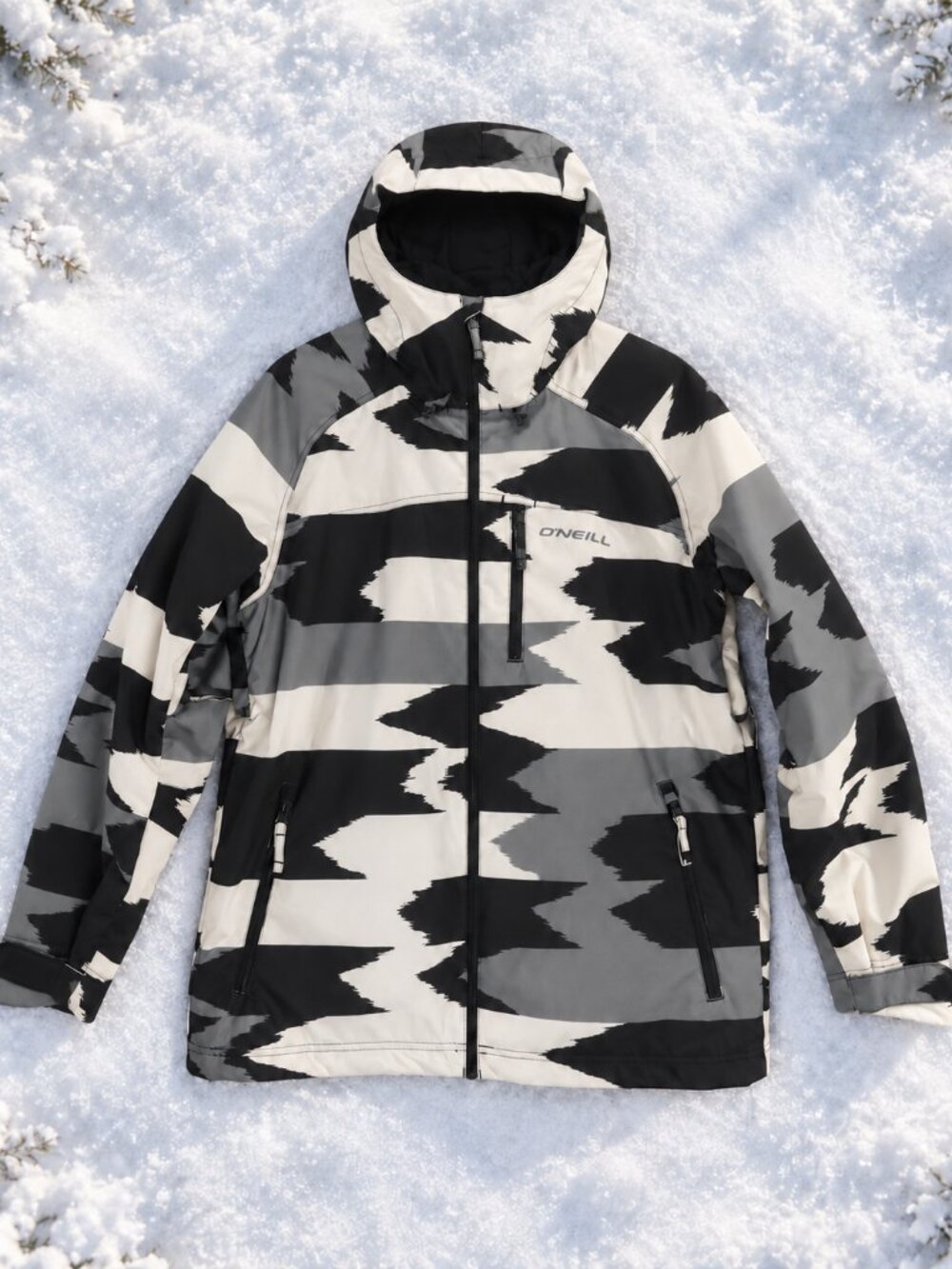 O’Neill, Men’s Snowboard Jacket, Abstract Camo, Black Grey White, Size M